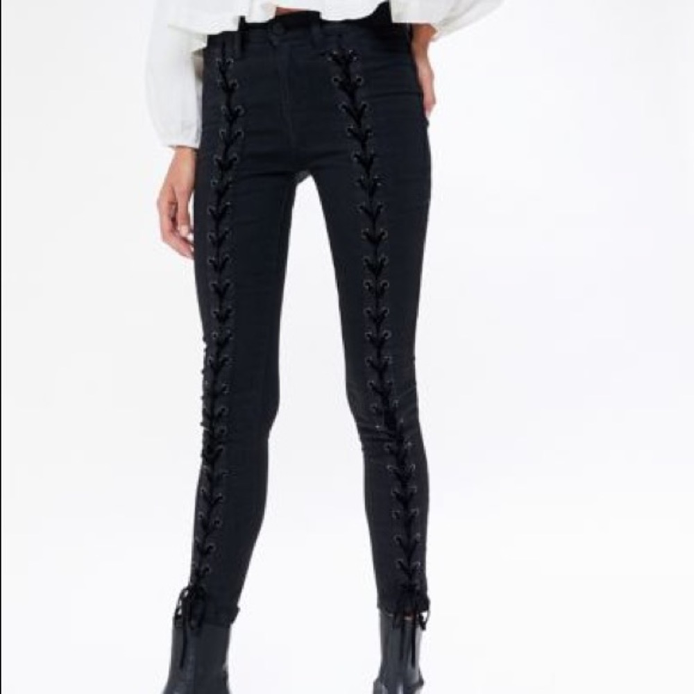 Neon Blonde Tie Me Up Skinny Jeans